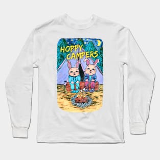 Pink Bunnies Camping, Hoppy Campers Long Sleeve T-Shirt